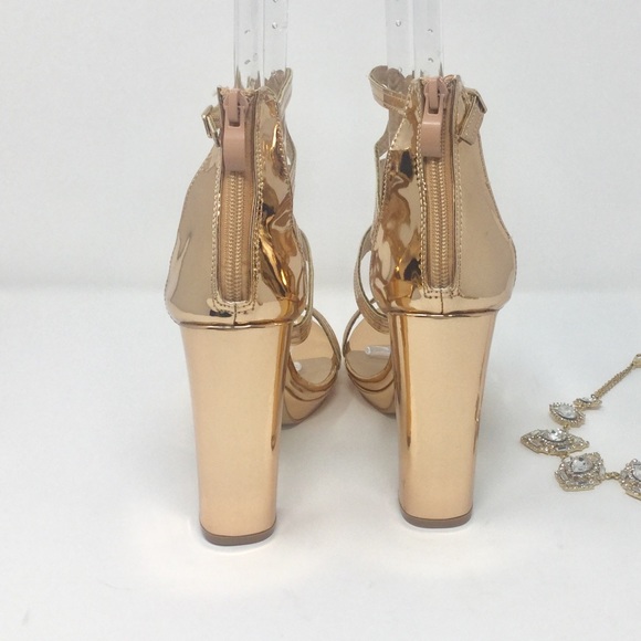 Rose Gold Strappy Platform Pump Chunky High Heels. - Picture 6 of 6